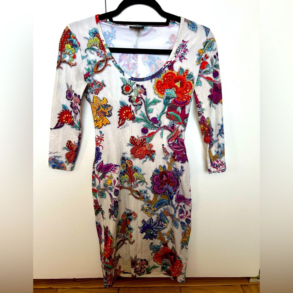 Just Cavalli scoop neck cocktail midi dress size XS / S multicolor